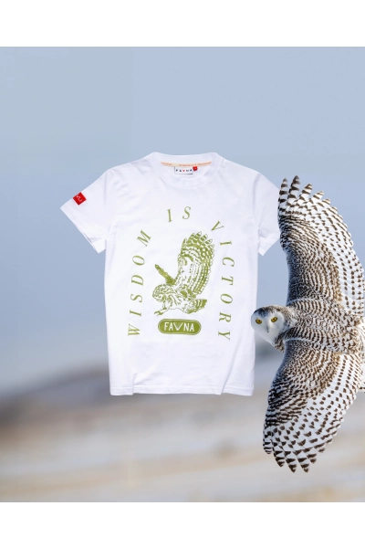 T-shirt damski z puchaczem śnieżnym - biały